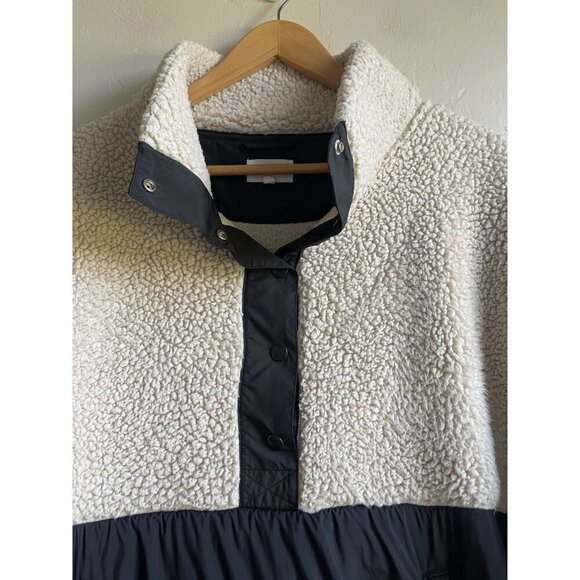 Lou & Grey Faux Sherpa Pullover 1/4 Snap Sweatshirt Size XL Ivory Black - Picture 5 of 12